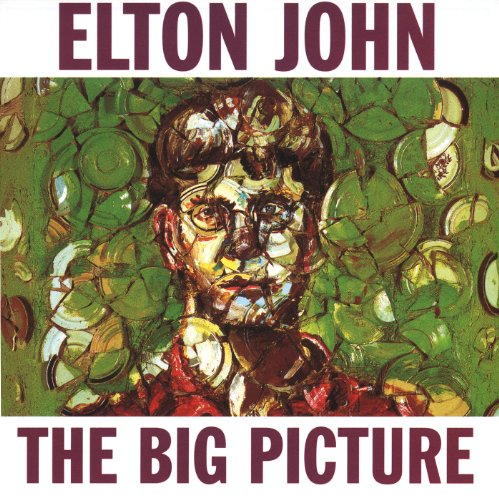 Elton John album cover, "The Big Picture," painted portrait with mosaic effect.
