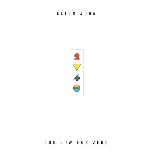 Elton John’s “Too Low For Zero” album cover with four colorful squares.