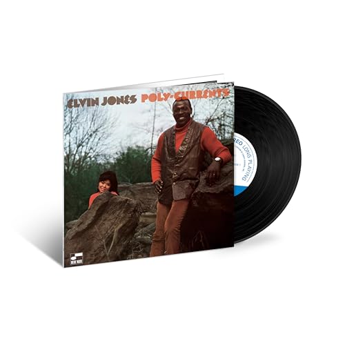 Elvin Jones “Poly-Currents” vinyl record with cover featuring a man and woman.