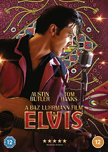 DVD cover featuring Austin Butler as Elvis Presley singing into a microphone.