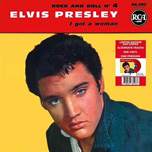 Elvis Presley album cover, red background, portrait, and limited edition sticker.
