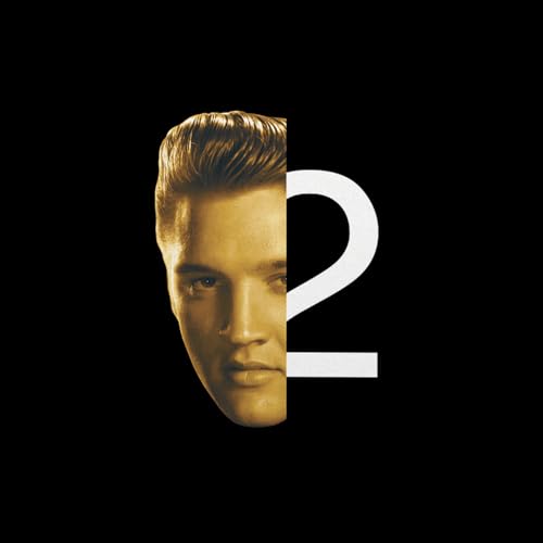 Elvis Presley portrait split with the number two on black background.