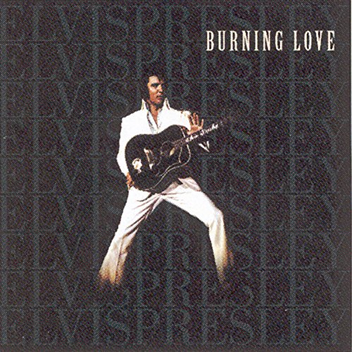 CD cover of Elvis Presley playing guitar, repeating name background.