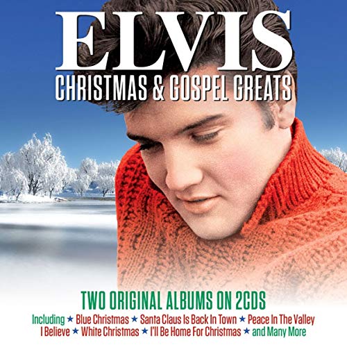 Elvis Presley wearing a red sweater against a snowy landscape on a CD cover.