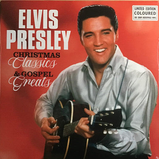 Elvis Presley album cover, red background, with artist holding guitar.