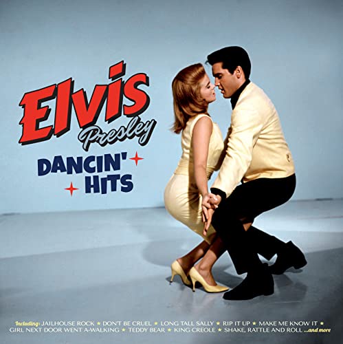 Elvis Presley “Dancin’ Hits” red vinyl record cover with dancing couple.