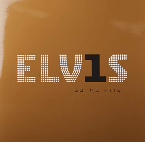 Album cover for Elvis Presley’s “Elvis 30 #1 Hits” with dotted lettering.