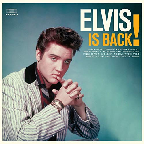 Album cover for Elvis Presley’s “Elvis Is Back!” featuring a portrait of Elvis.