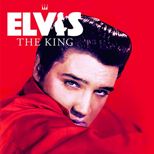 Elvis Presley portrait on a red background, album cover for "The King".