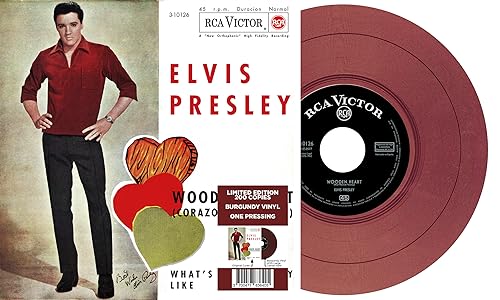 Elvis Presley “Wooden Heart” burgundy vinyl record with cover art.