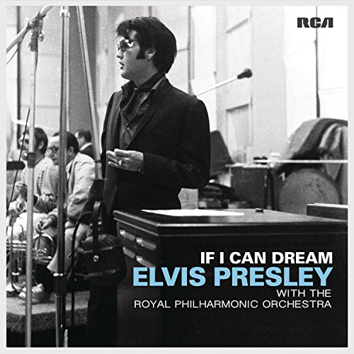 Black and white album cover featuring Elvis Presley at a microphone.