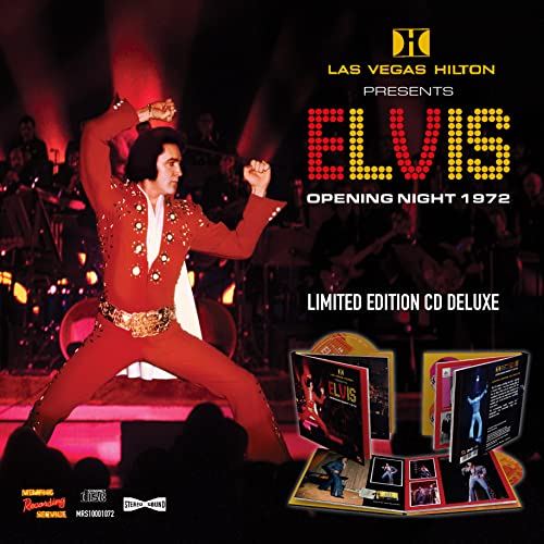 CD cover of Elvis Presley in a red jumpsuit performing on stage.