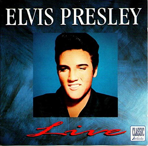 Elvis Presley's "Live" CD cover with his portrait and red lettering.