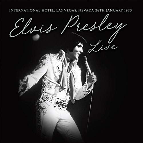 Black and white album cover featuring Elvis Presley performing live.