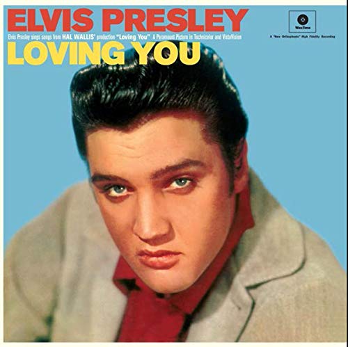 Elvis Presley’s “Loving You” vinyl record cover, close-up portrait.