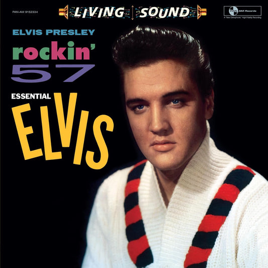 Album cover for Elvis Presley’s “Rockin’ 57” featuring a portrait of Elvis.