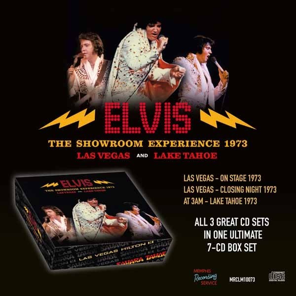 Elvis Presley album cover, "The Showroom Experience 1973," featuring concert photos.