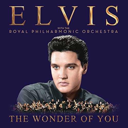 "CD cover featuring Elvis Presley with the Royal Philharmonic Orchestra on a purple background."