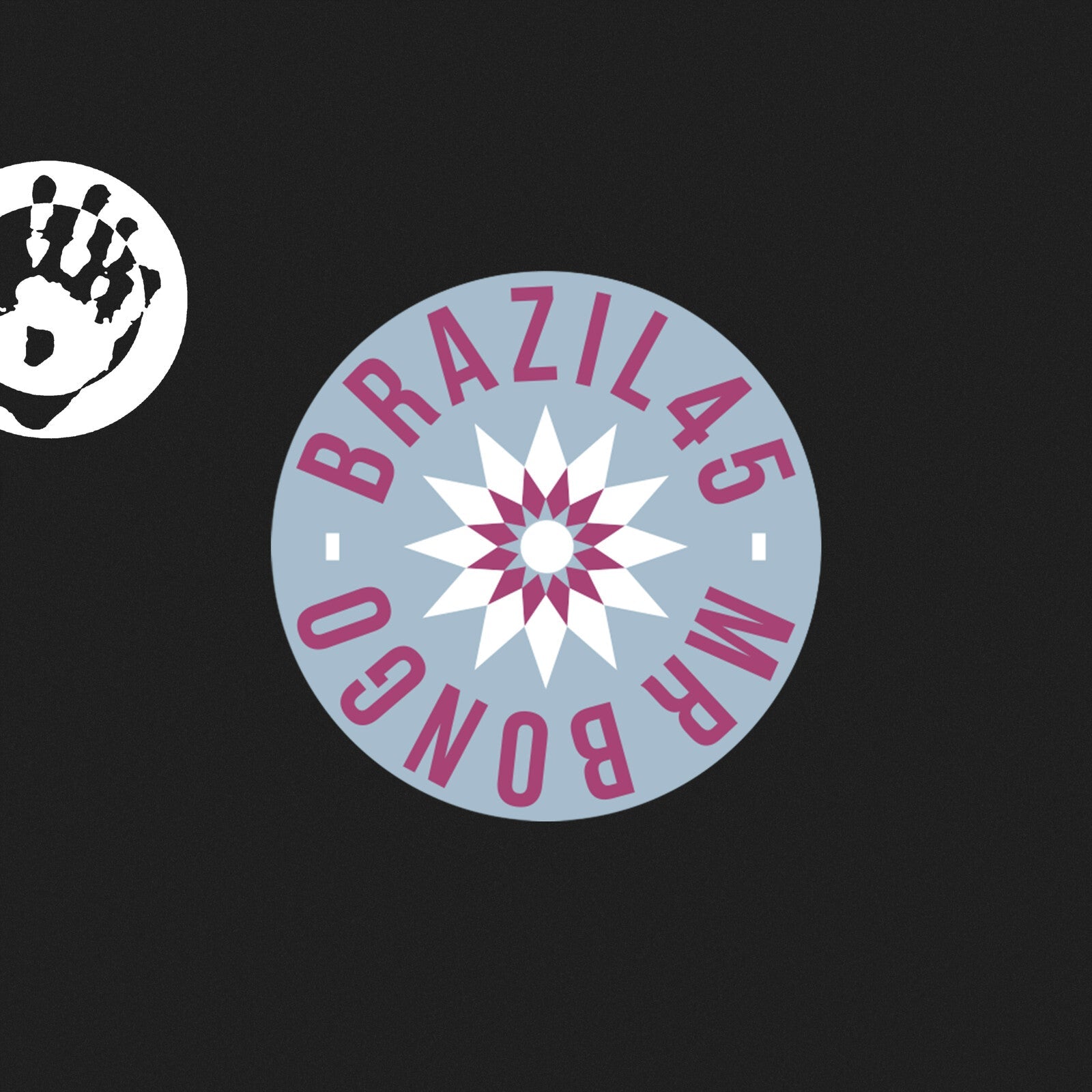 Vinyl record label with text "Brazil45" and a handprint graphic.