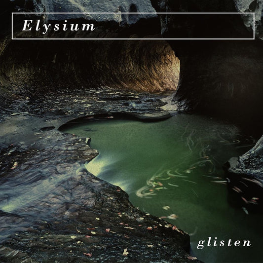 CD cover for Elysium’s “Glisten” featuring a dark, textured landscape.