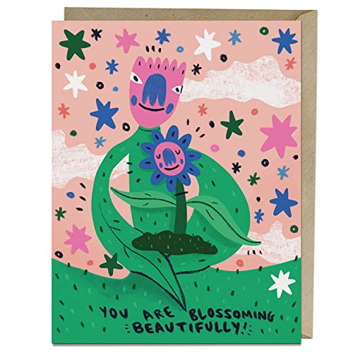 Colorful card with illustrated flowers and the text "You are blossoming beautifully.