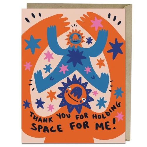 Greeting card with colorful abstract figures and text "Thank you for holding space.