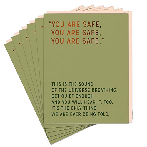 Six olive green cards with repeated text: “You are safe.”