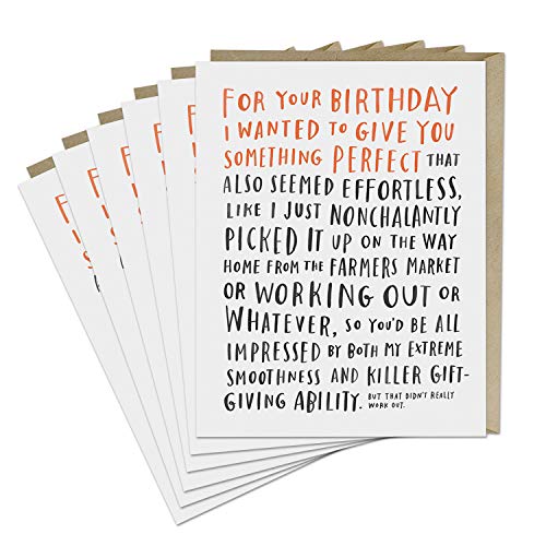 Six tan birthday cards with black text in a stacked arrangement.