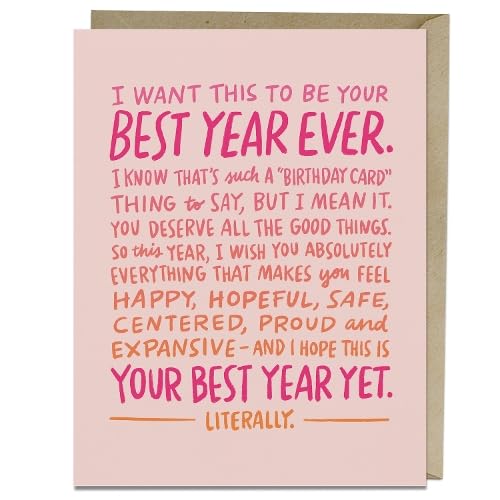 Pink birthday card with text wishing the recipient a “Best Year Ever.”