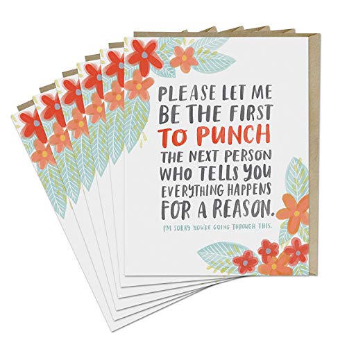 Six greeting cards with floral designs and humorous, supportive text.