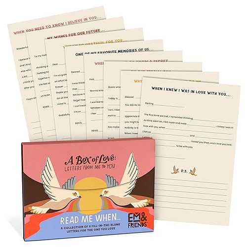 Fill-in-the-blank love letters and a box with bird illustration.