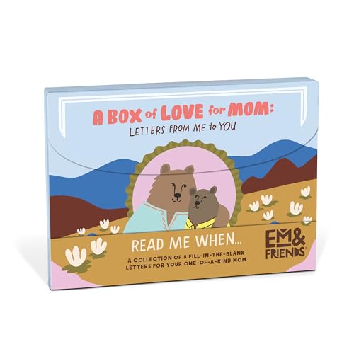 Light blue gift box with bear illustration and “A Box of Love for Mom” text.