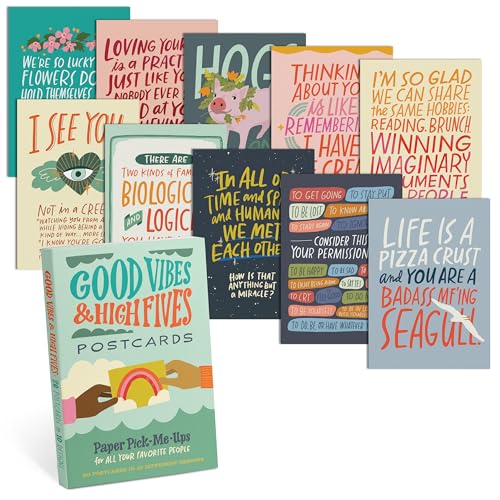 Stack of 20 postcards with colorful illustrations and positive messages.