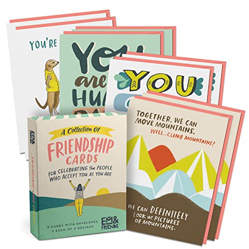 Stack of colorful friendship cards with illustrations and positive messages.