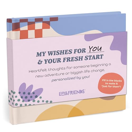 Fill-in book with pink cover, abstract shapes, and text reading "My Wishes for You.