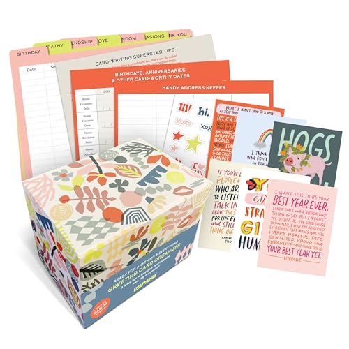 Floral card organizer with colorful cards, dates, and address keeper.