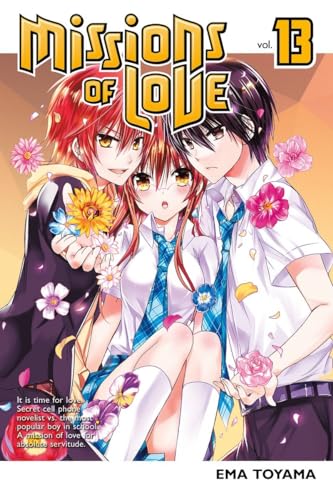 Manga volume 13 cover with two young people and floral decorations.