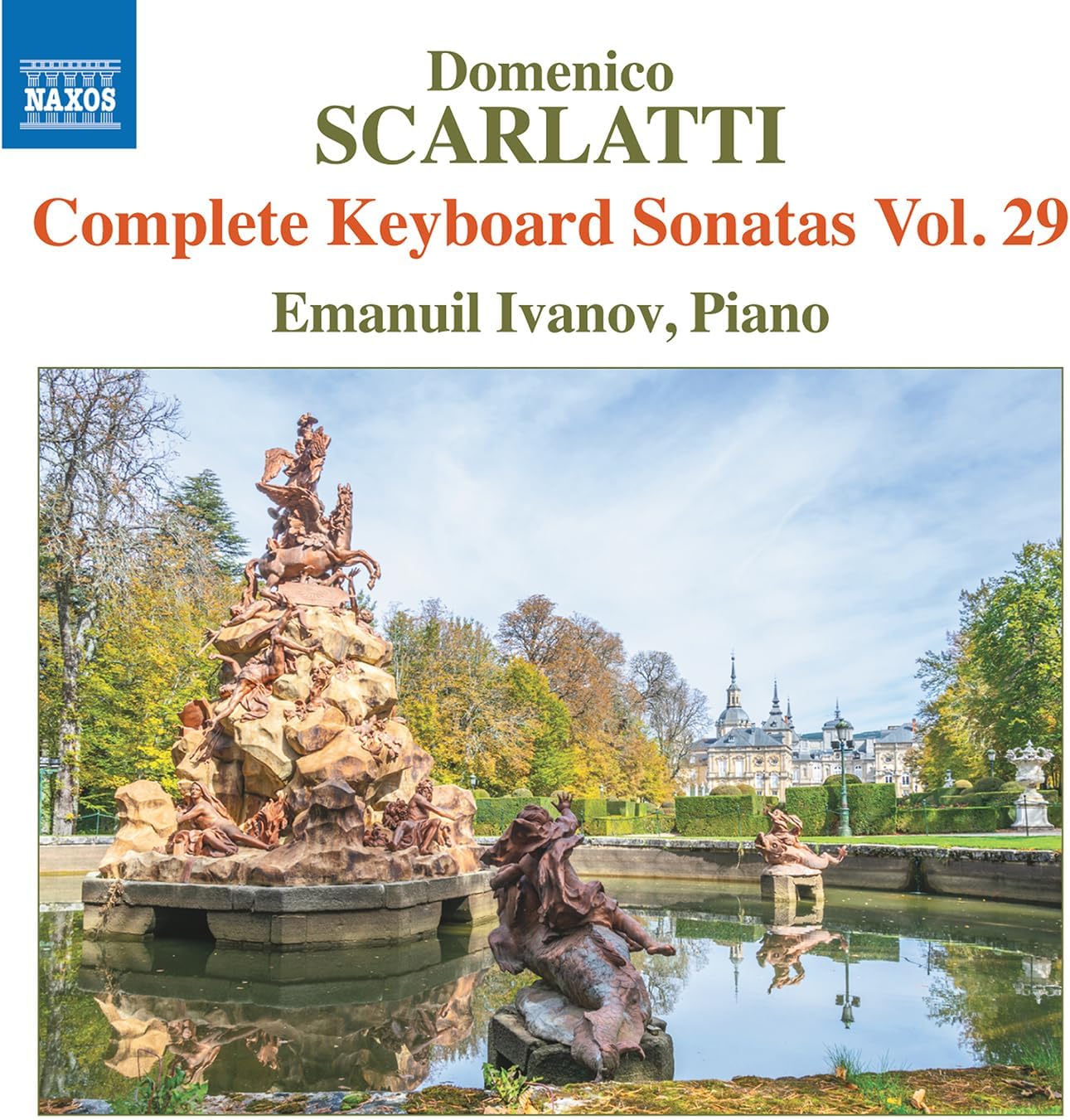 CD cover for Scarlatti keyboard sonatas, featuring a baroque fountain.