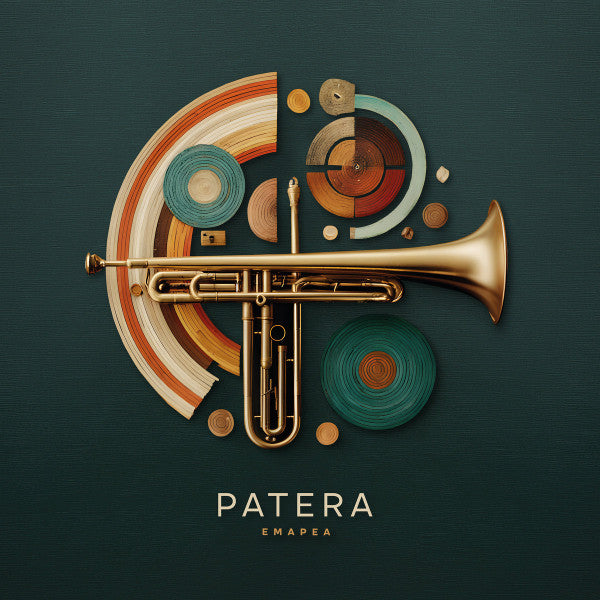 CD cover featuring a golden trumpet and colorful abstract record shapes.