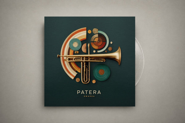 Vinyl record with trumpet and colorful concentric circle artwork.