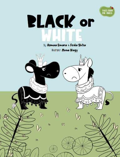 Book cover: two sad, crowned animal heads—one black, one white—in a green field.