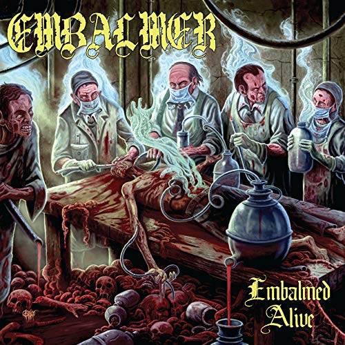 CD cover for Embalmer’s “Embalmed (A)live” depicting gruesome medical scene.