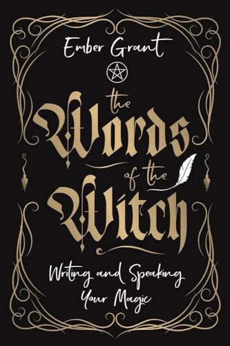 Book cover: “The Words of the Witch” with ornate gold lettering.