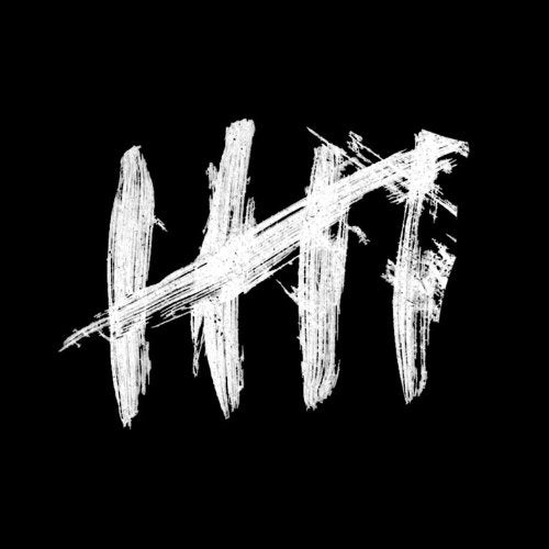 White brushstroke letters H and T on a black background.