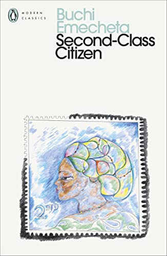 Book cover: “Second-Class Citizen” with a portrait resembling a postage stamp.