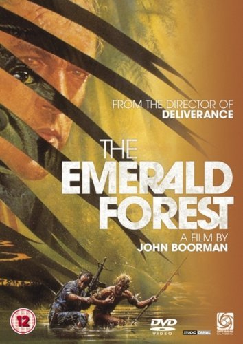DVD cover art for The Emerald Forest featuring a man's face and two figures.