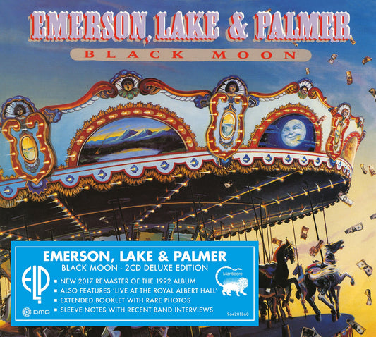 Emerson, Lake & Palmer’s “Black Moon” 2CD album cover with carousel imagery.
