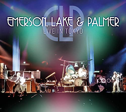 Emerson, Lake & Palmer live album cover with stage and instruments.