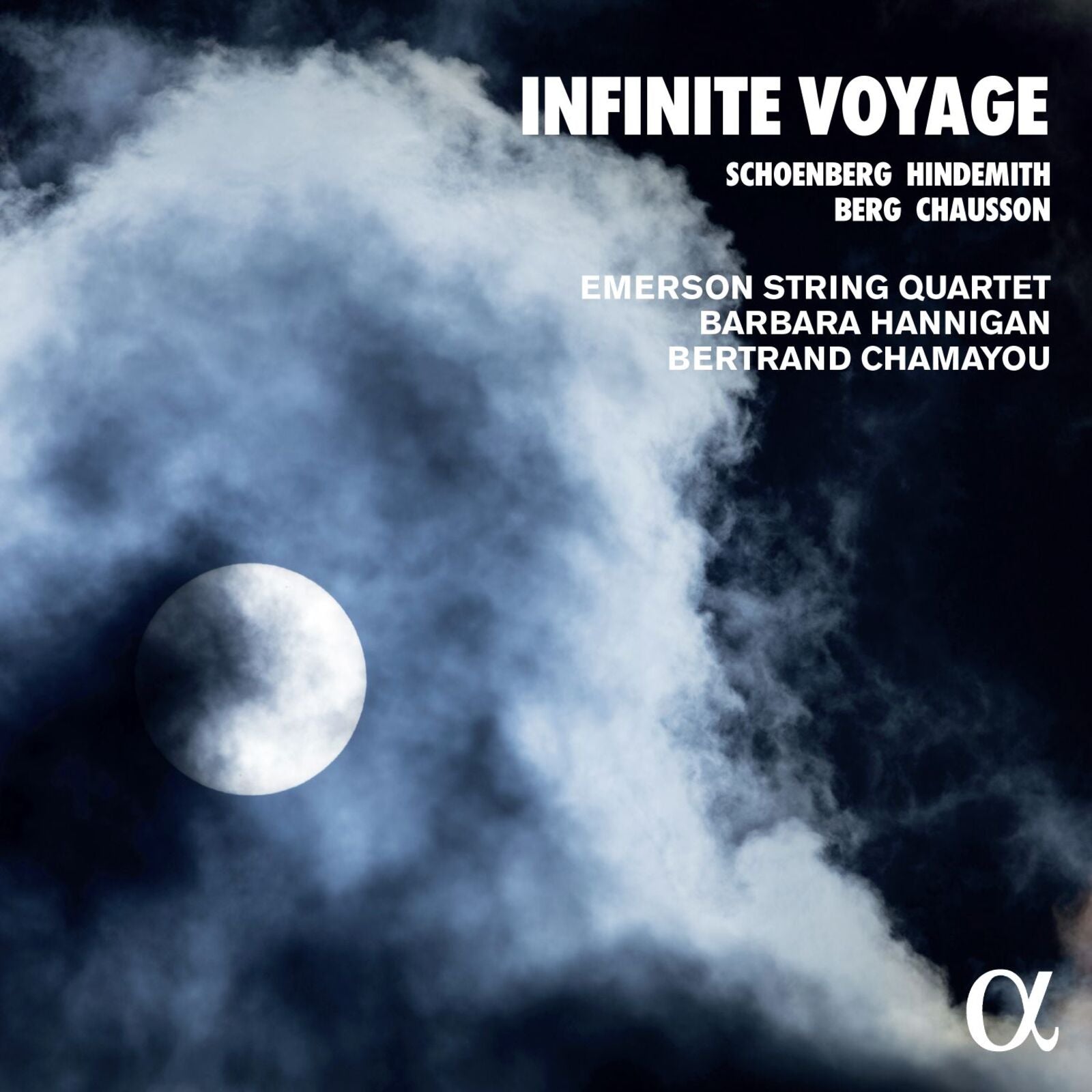 CD cover for "Infinite Voyage" by Emerson String Quartet, dark blue and white.