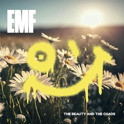 CD case for EMF’s “The Beauty and The Chaos” album, featuring band imagery.